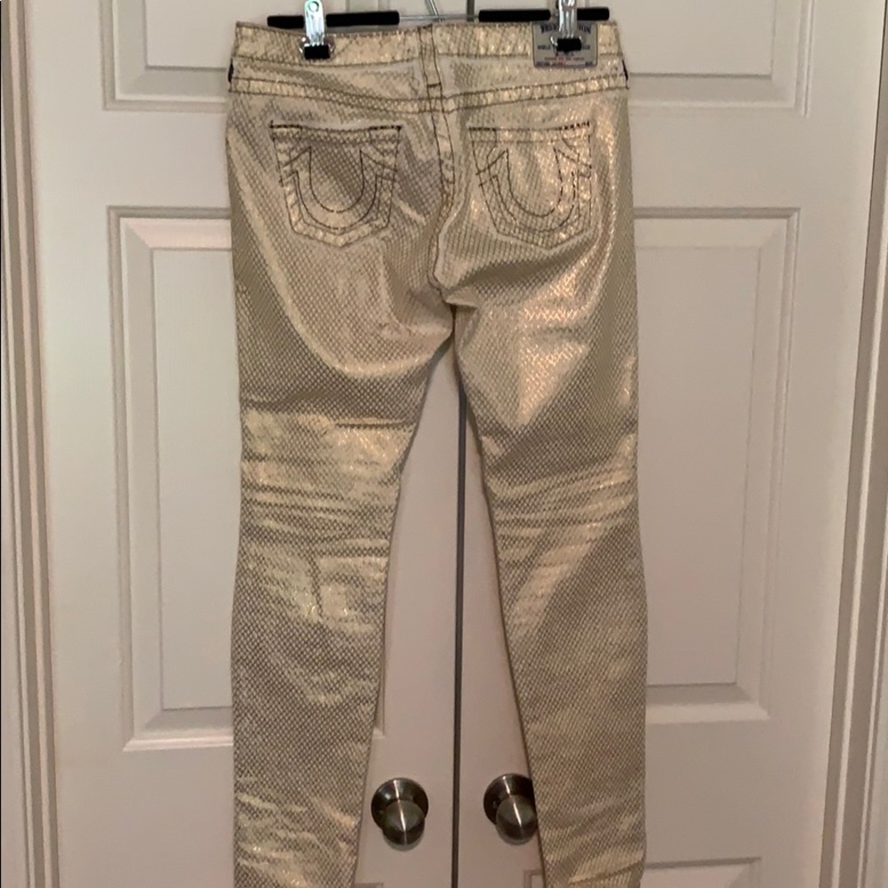 True Religion Gold Fishnet Printed Skinny